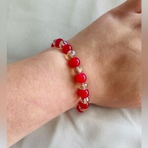 Handmade Red and champagne color Beaded Bracelet